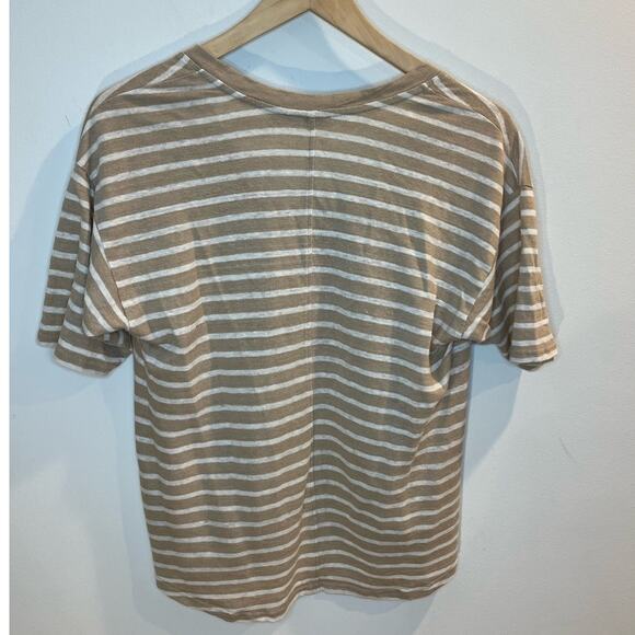 Faherty Ocean Side Stripe Short Sleeve 100% Linen Tee Size S V-Neck - Picture 2 of 5